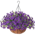 thumbnail image 1 of Artificial Fake Flowers Basket for Spring Outdoor Decor, Faux Mums Floral Hanging Plant for Summer Outside Decor, Silk Daisy with Eucalyptus Leaves for Home Patio Garden, 1 of 6