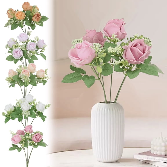 Artificial Fake Flowers Outdoor,Simulated Bouquet Of Home Decoration Flowers Simulated Rose Bouquet Of Small Handlebars Of Roses