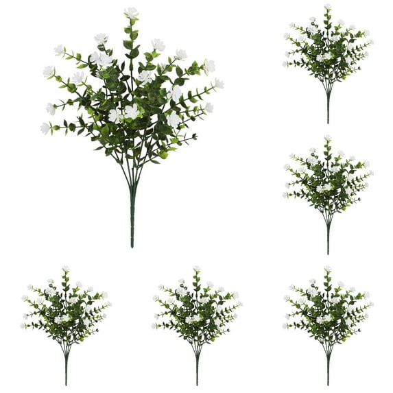 Artificial Fake Flowers Outdoor UV Resistant 6 Bundles Faux Boxwood Plastic Plants No Fade Garden Patio Porch Window Box Home Wedding Farmhouse Decor 13.8 Inch Greenery