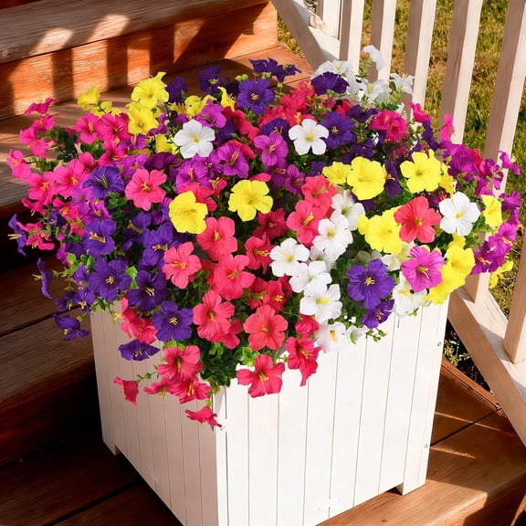 Artificial Fake Flowers for Outdoors Decoration,12 Bundles Silk Colorful Morning Glory with Euc UV Resistant Look Real Faux Flowers for Planter Door Garden Porch Patio Balcony Yard