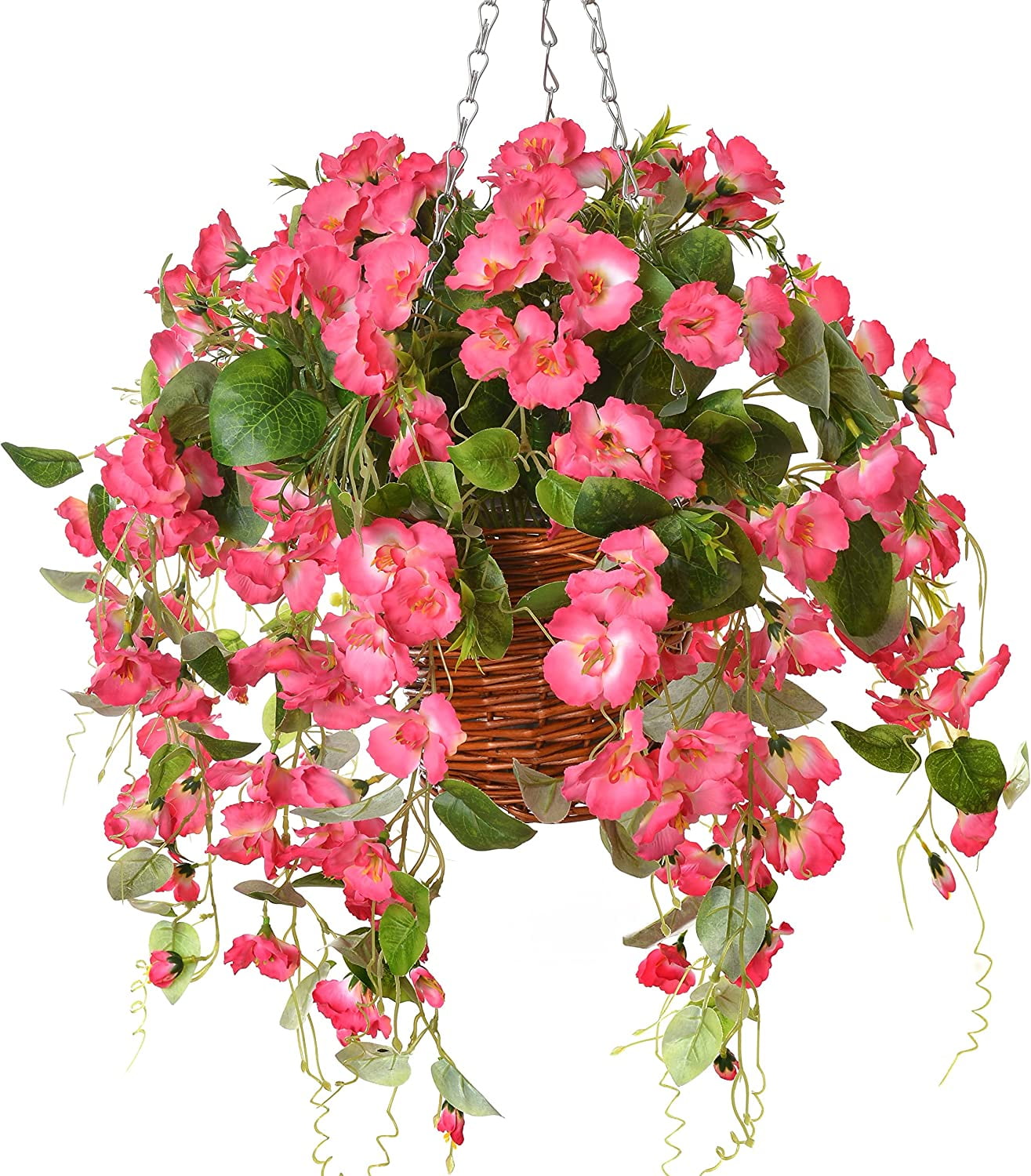 Artificial Fake Flowers Plants Hanging Baskets for Outdoor Porch Spring Decoration, Faux Silk Red Hibiscus Long Vines in Planter UV Resistant Realistic for Home Outside Balcony Patio Yard
