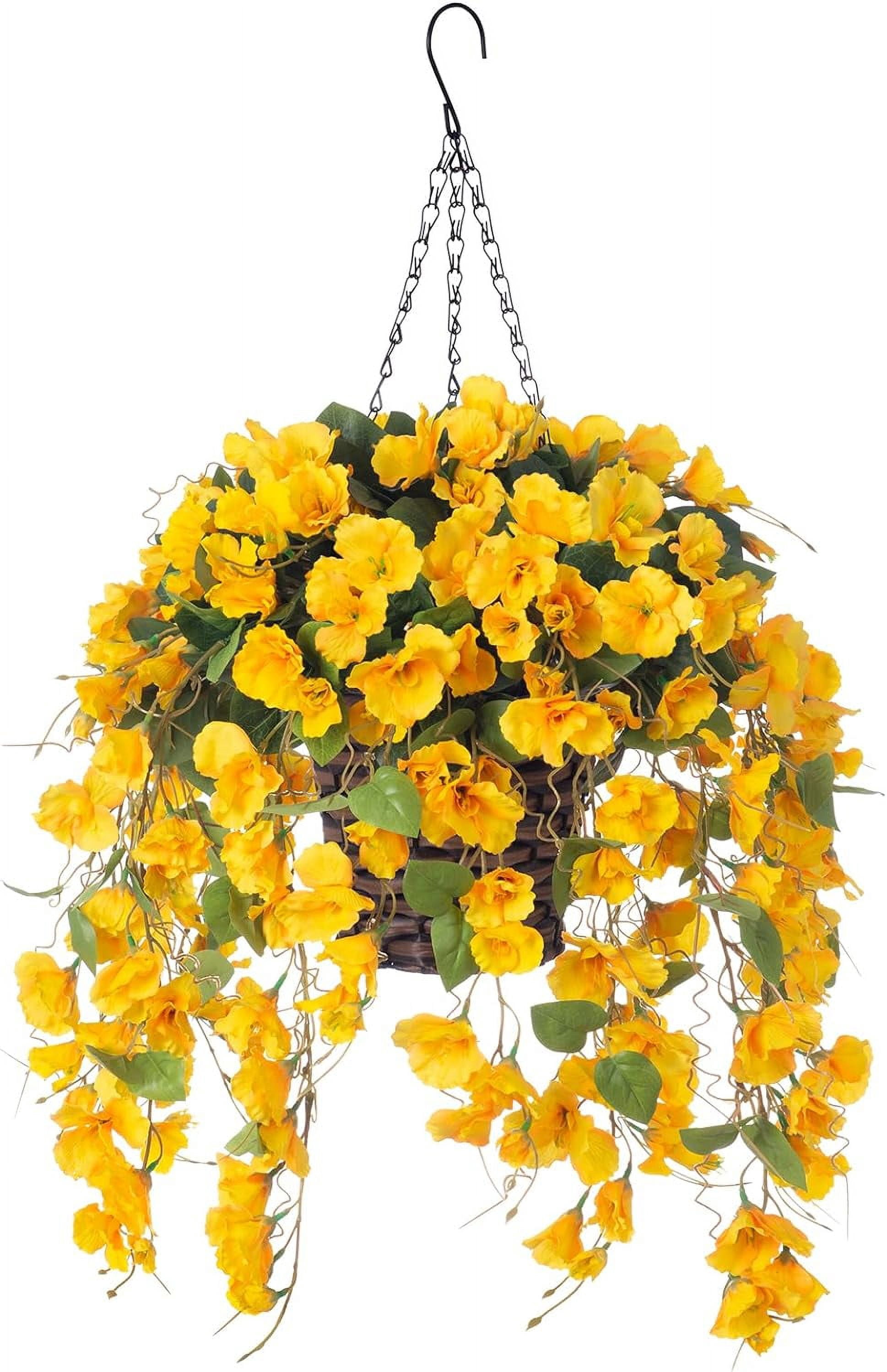 Artificial Fake Flowers Plants Hanging Baskets for Outdoor Porch Spring Decoration, Faux Silk Red Hibiscus Long Vines in Planter UV Resistant Realistic for Home Outside Balcony Patio Yard