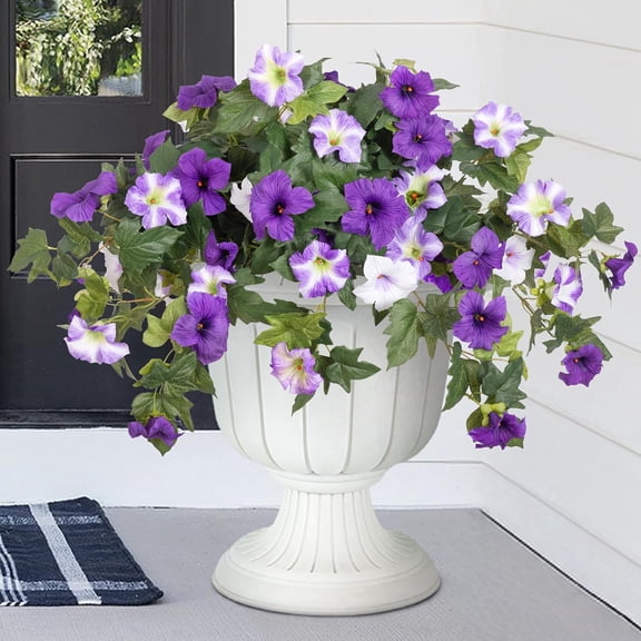 Artificial Fake Flowers Plants for Outdoor Decoration, 2PCS Spring Faux Petunias Silk Flower UV Resistant No Fade Floral for Home Garden Balcony Yard Porch Realistic Indoor Decor