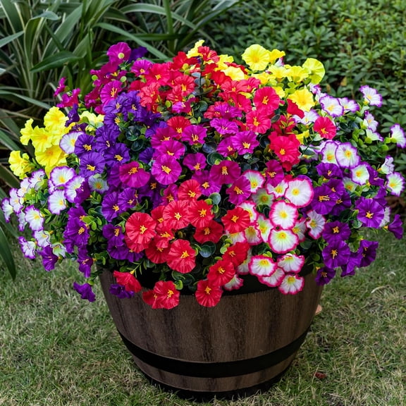 Artificial Fake Flowers Plants for Outdoors Decoration, 16 Bundles Silk Colorful Morning Glory UV Resistant Realistic Faux Flower for Outside Planter Porch Patio Yard Balcony (8 Color)