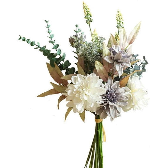 Artificial Fake Flowers Plants Silk Flower Arrangements Wedding Bouquets Decorations Plastic Floral Table Centerpieces for Home Kitchen Garden Party Décor (Purple White)