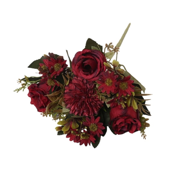 Artificial Fake Flowers for Spring Decoration, 1 Pc Faux Silk Flower Arrangements Centerpiece for table with Chrysanthemum Rose Daisy Floral Bouquets Office Wedding Patio Porch Indoor Home Decor