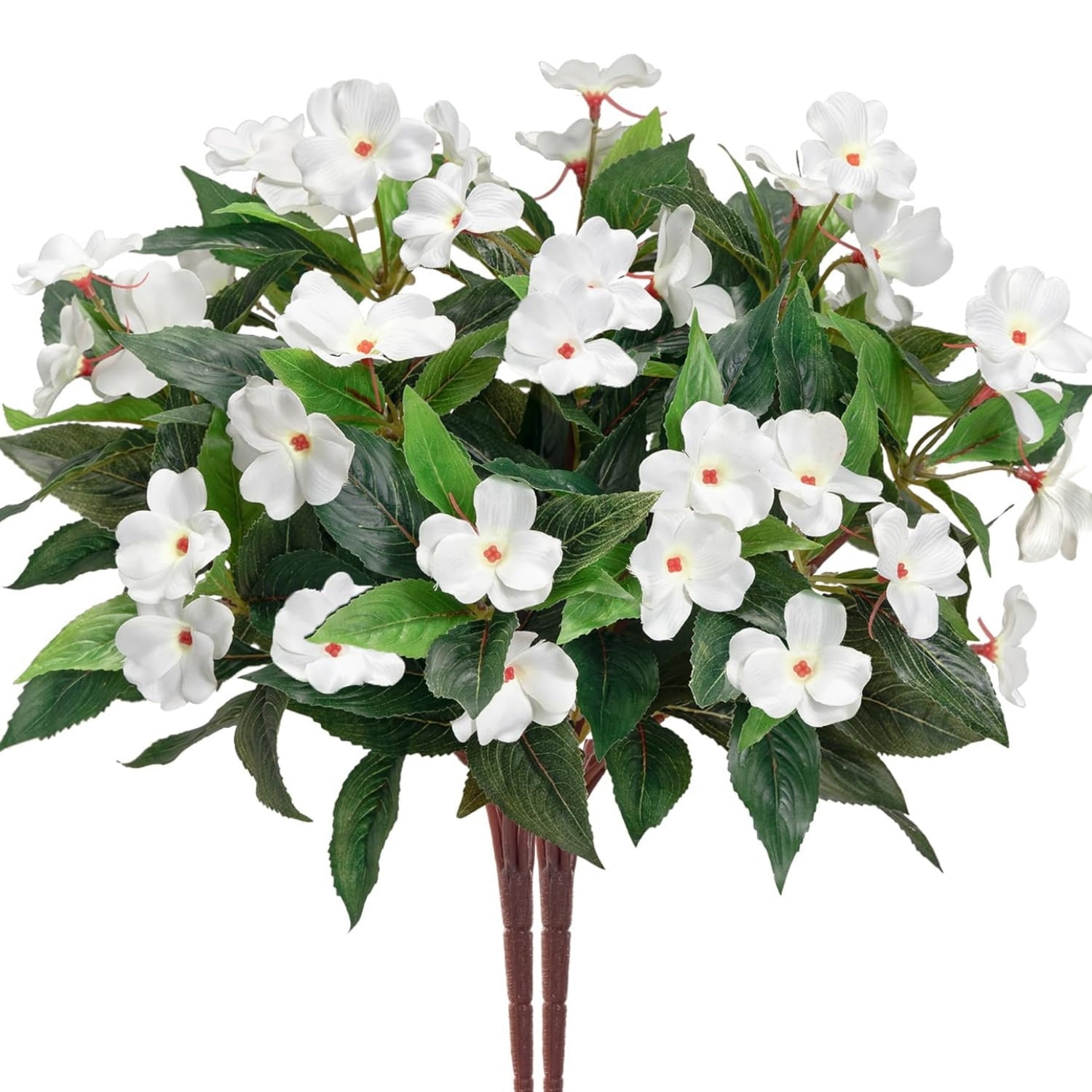 Artificial Fake Flowers Topboutique Faux Impatiens Bouquet Flowers Fake Flowers for Outdoor Faux Bouquet for Flower Arrangement Apply to Home & Office Decor, 4 Pcs, White