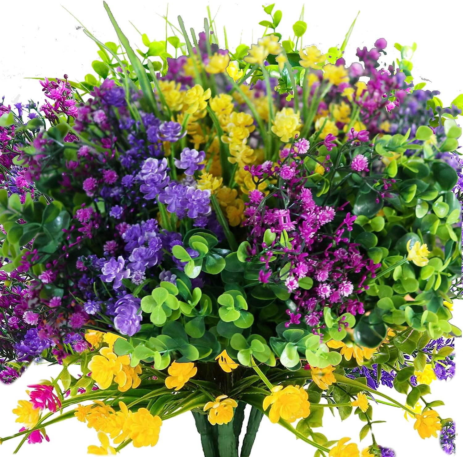 Artificial Fake Flowers, UV Resistant Faux Flowers Arrangement, Fake Plants Greenery Shrubs for Indoor Outdoors, Home Garden Patio, Porch, Hanging Planter, Window Box Farmhouse (12pcs Multi-color 3)