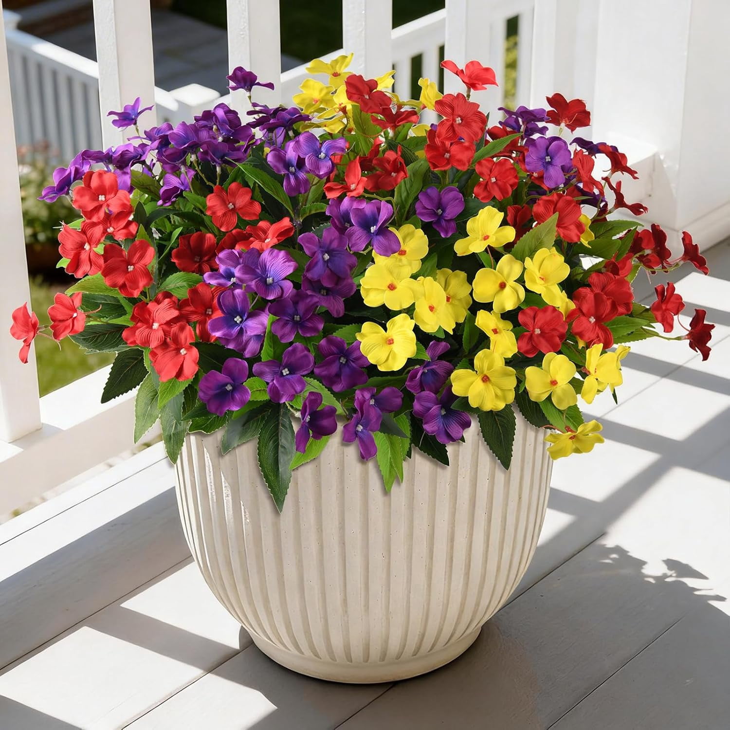 Artificial Fake Flowers for Outdoor, 6 Bundles UV Resistant Faux Plants Decoration Silk Flowers No Fade Plastic Flowers