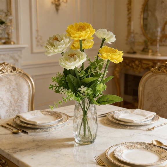 Artificial Fake Flowers for Outdoor, 7-Head Snow Flower, UV Resistant Faux Flower, High Simulation, for Indoor Outdoor Decoration, Vase, Yellow