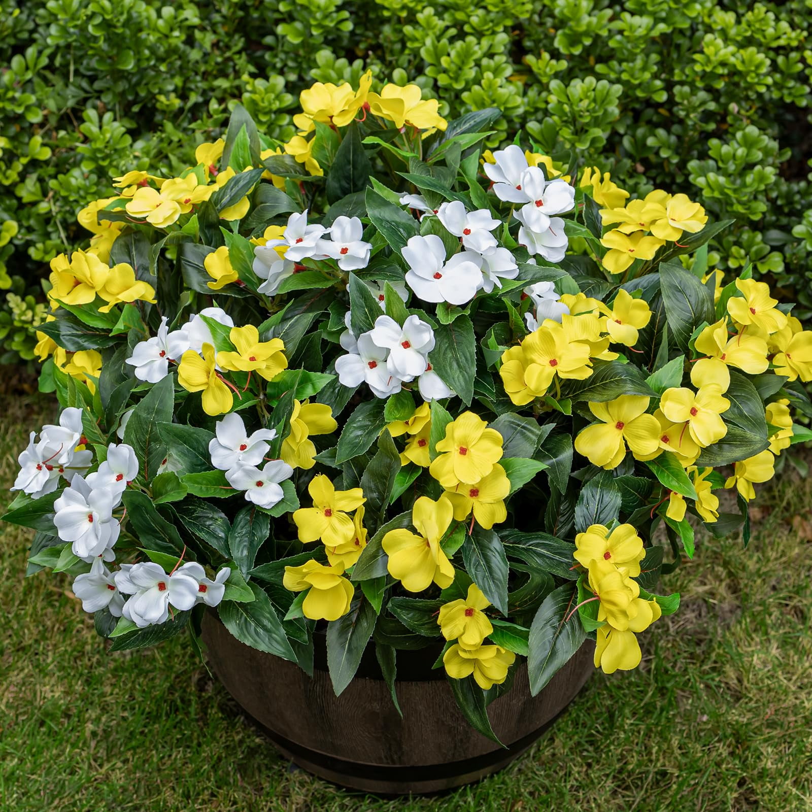 Artificial Fake Flowers for Outdoor Décor 6 Bundles UV Resistant Fake Plants for Planter Faux Flowers