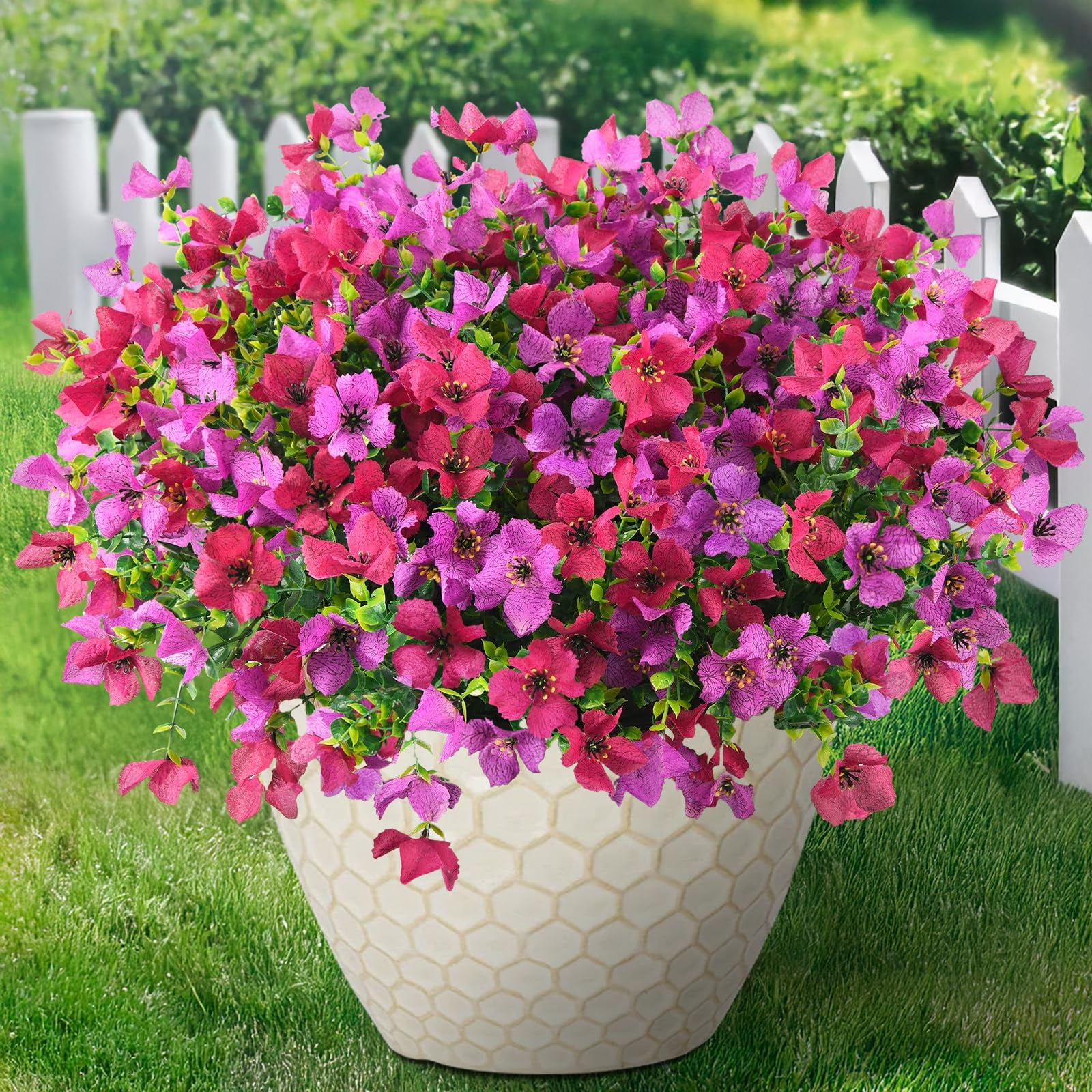 Artificial Fake Flowers for Outdoors Spring Decor 12 Bundles Faux Silk Flowers Outside UV Resistant Plants