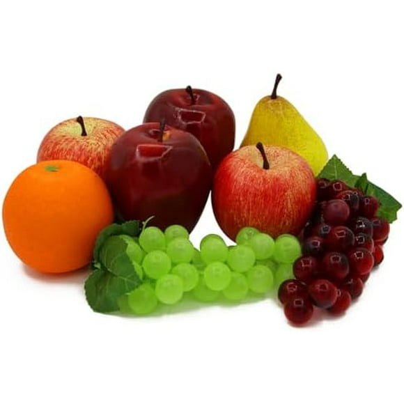 Artificial Fake Fruit, 8 Pcs Faux Fruit Centerpieces Dining Table Decorative, Lifelike Fruits Set Contain Fake Apple, Grape, Orange, Pear for Home Kitchen Dcor