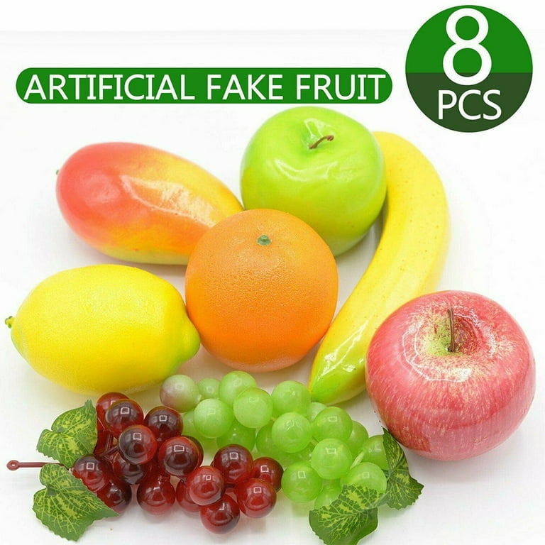 Artificial Fake Fruit, 8Pcs Faux Fruit Centerpieces Dining Table  Decorative, Lifelike Fruits Set Contain Fake Apple, Grape, Orange, Lemon  for Home