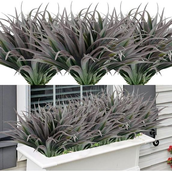 Artificial Fake Grass, 12pcs Outdoor Faux Grasses Plastic Plants Greenery UV Resistant for Outside Home Windowbox Garden Office Patio Hanging Planter Front Porch Décor (Black)