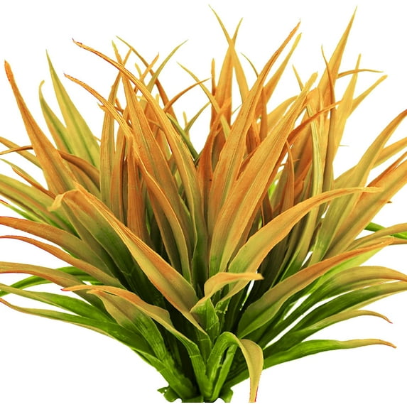 Artificial Fake Grass, 4pcs Outdoor Faux Grasses Plastic Plants Greenery UV Resistant for Outside Home Windowbox Garden Office Patio Hanging Planter Front Porch Décor (Yellow)