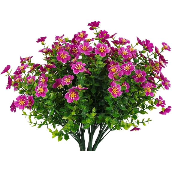 Artificial Fake Grass 8 Pcs Faux Greenery Stems UV Resistant Outdoor Plants Plastic Spring Tropical Bushes for Home Window Garden Office Patio Pathway Front Porch Decor(Purple)