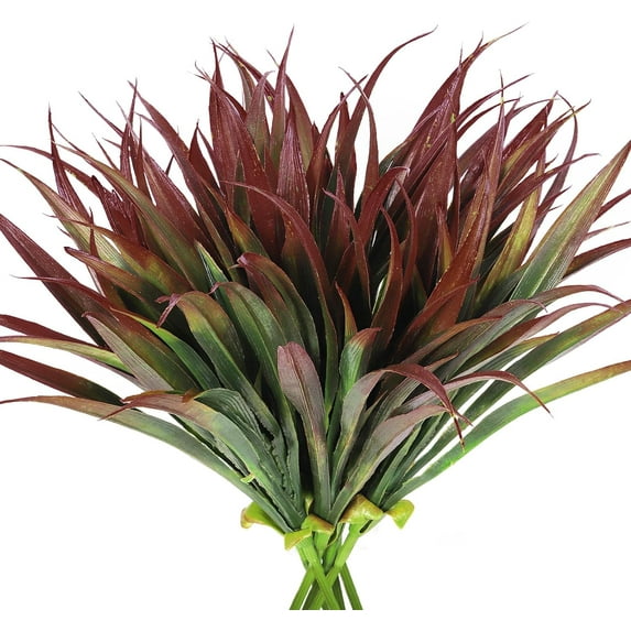 Artificial Fake Grass 8 Pcs Faux Greenery Stems UV Resistant Outdoor Plants Plastic Spring Tropical Bushes for Home Window Garden Office Patio Pathway Front Porch Decor(Purple)