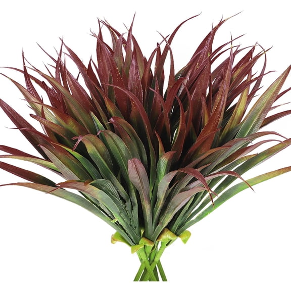 Artificial Fake Grass 8 Pcs Faux Greenery Stems UV Resistant Outdoor Plants Plastic Spring Tropical Bushes for Home Window Garden Office Patio Pathway Front Porch Decor(Purple)