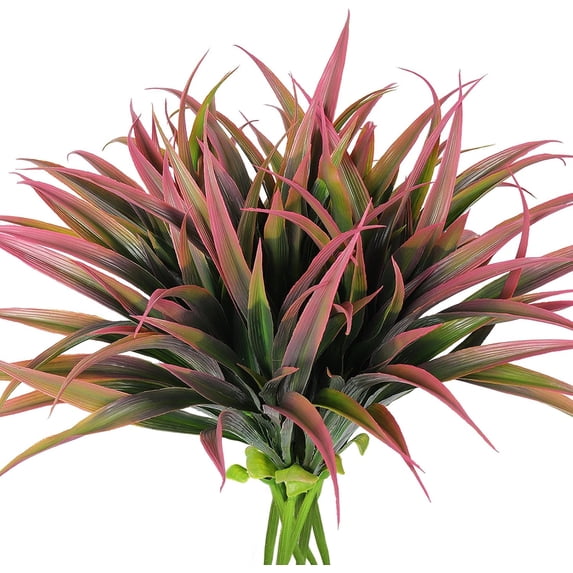 Artificial Fake Grass 8 Pcs Faux Greenery Stems UV Resistant Outdoor Plants Plastic Spring Tropical Bushes for Home Window Garden Office Patio Pathway Front Porch Decor(Purple)