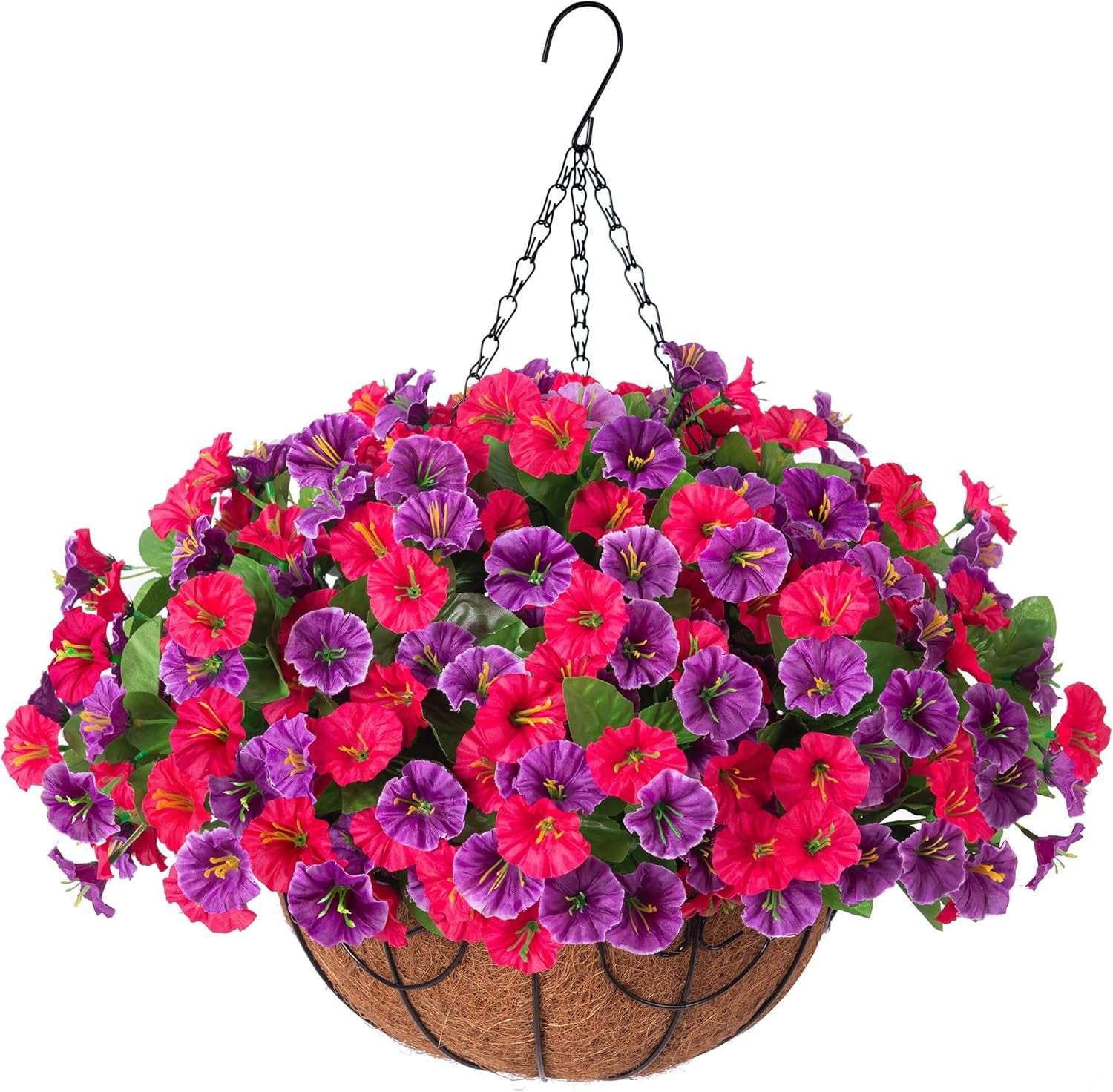 Artificial Fake Hanging Flowers with Basket, Faux Silk Morning Glory ...