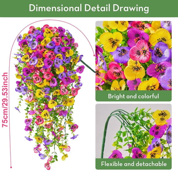 Artificial Fake Hanging Flowers for Outdoors Planters,2PCS UV Resistant Faux Pansy Spring Flowers for Outside Porch Patio Garden Window Box,Realistic Looking No Maintenance Durable Flowers,A*2PCS