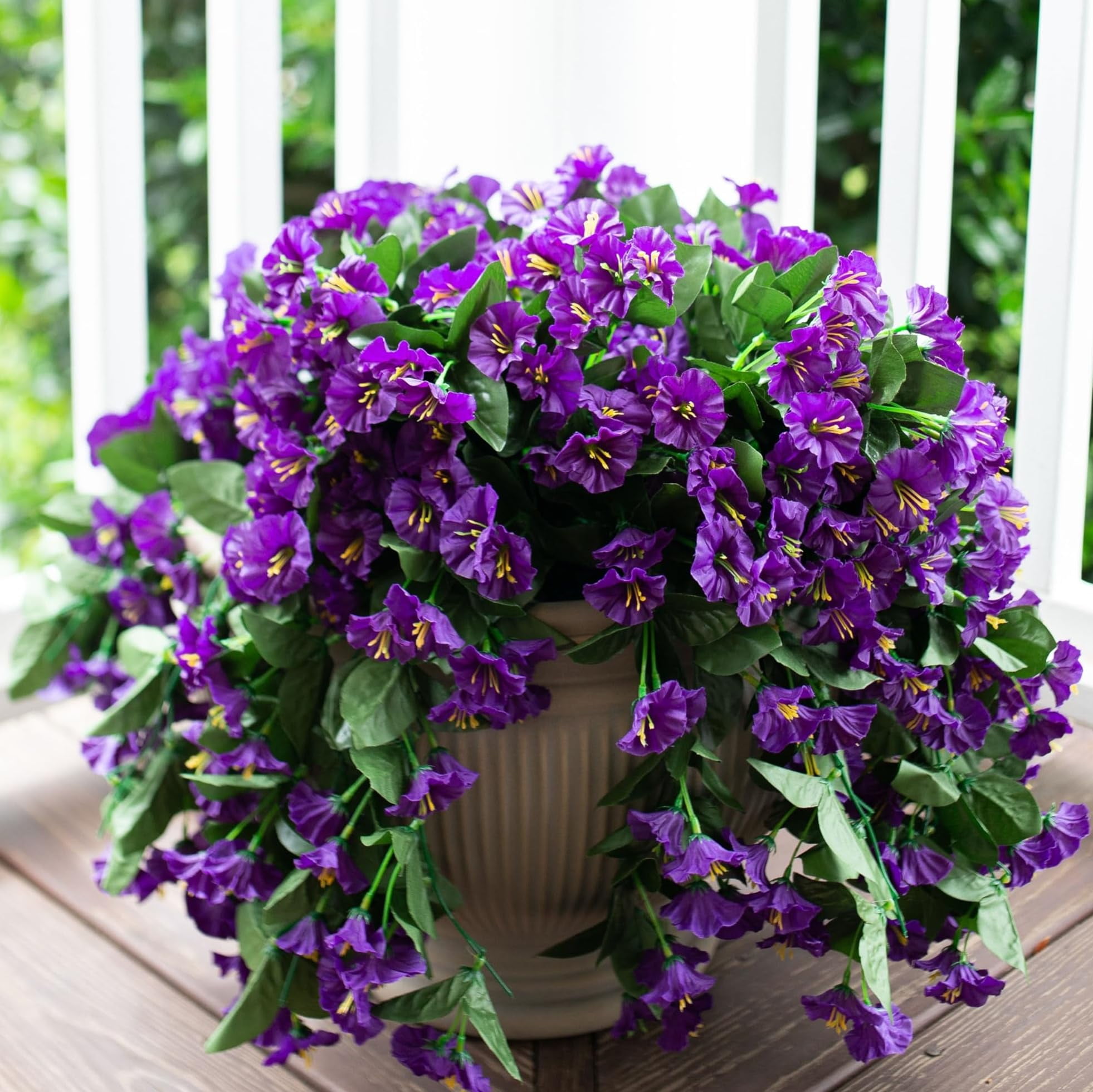 Artificial Fake Hanging Flowers Plants,2PCS Faux Silk Morning Glory Trailing Vines for Outdoor Decoration