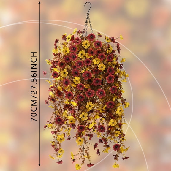 Artificial Fake Hanging Flowers Plants with Basket Fall Outdoor Decoration,Faux Silk Colorful Daisy In Planter Boxwood No Fade Plastic Shrubs Decor Farmhouse Home Garden Thanksgiving