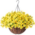 thumbnail image 1 of Artificial Fake Hanging Flowers Plants Basket for Outdoor Outside Summer Decoration, Faux Silk Realistic UV Resistant Yellow Morning Glory in Planter for Home Porch Patio Balcony Yard, 1 of 6