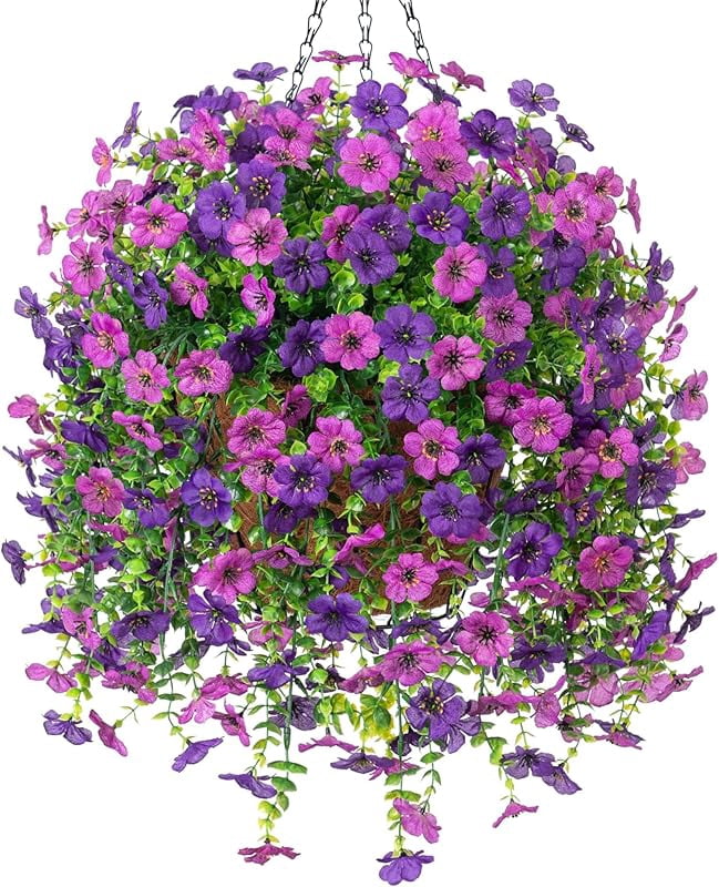 Artificial Fake Hanging Flowers Plants with Basket for Outdoor Spring ...
