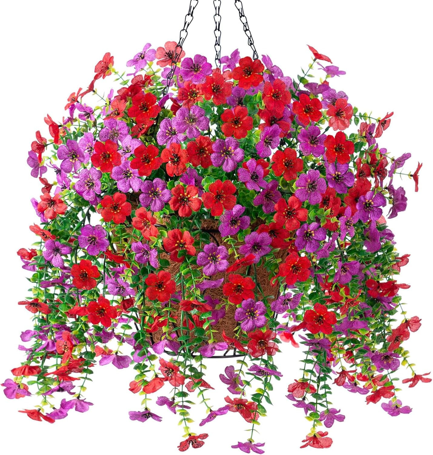 Artificial Fake Hanging Flowers Plants with Basket Outdoor Spring ...