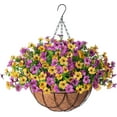 thumbnail image 1 of Artificial Fake Hanging Flowers Plants with Basket Outdoor Spring Decoration, Faux Silk Mums Daisies Planter Real Touch UV Resistant for Outside Porch Patio Garden Yard Home Decor (Red Purple), 1 of 6