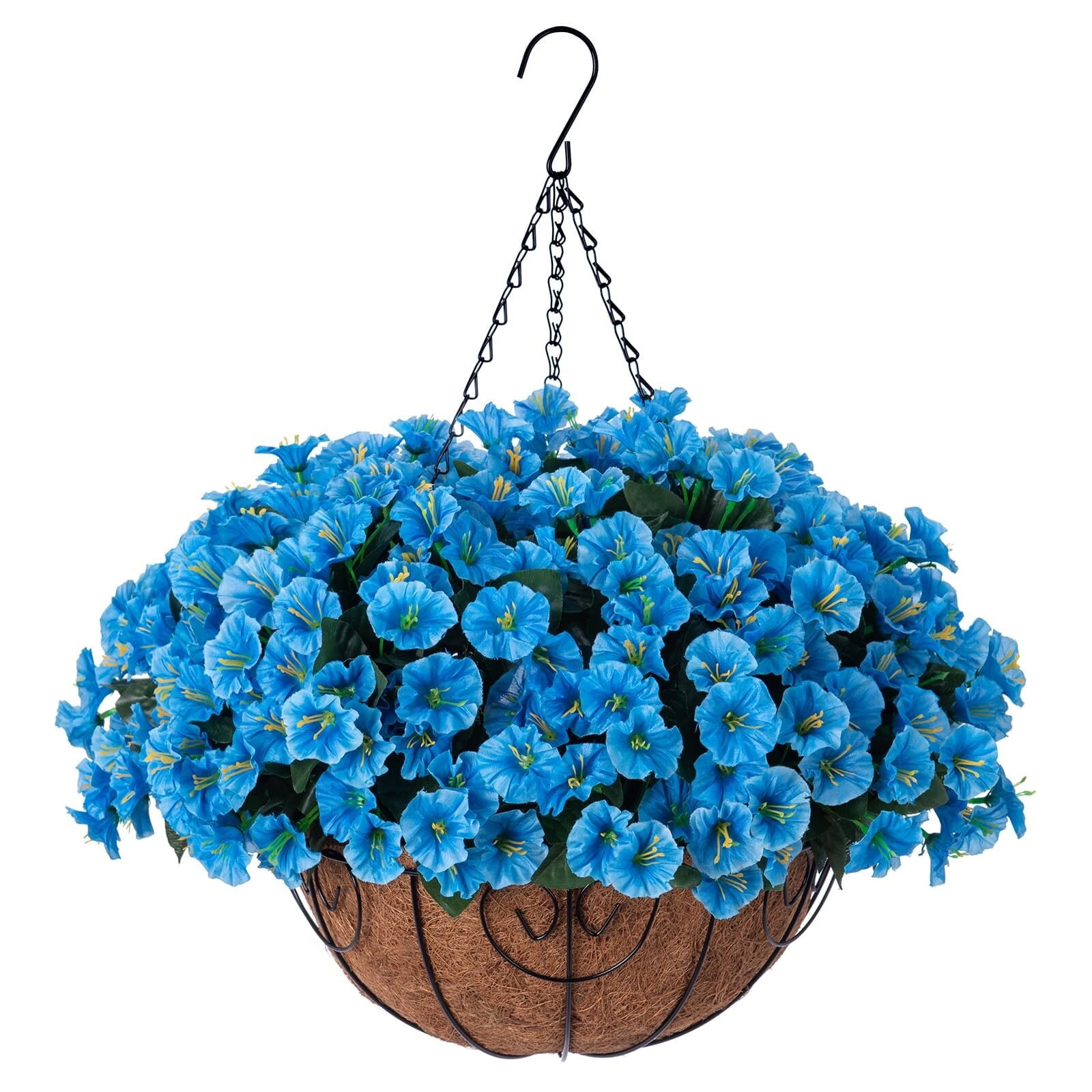 Artificial Fake Hanging Flowers Plants Basket for Outdoor Spring Summer Decoration, Faux Silk Flowers Outside Look Real Morning Glory UV Resistant for Porch Patio Balcony Garden Yard Home, Fuchsia