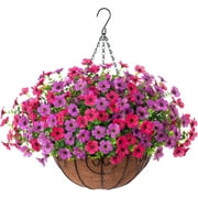 Artificial Fake Hanging Flowers Plants Basket for Summer Outdoor Outside Decoration, Faux Silk Colorful Daisy in Planter Look Real UV Resistant, Home Porch Patio Balcony Yard Decor