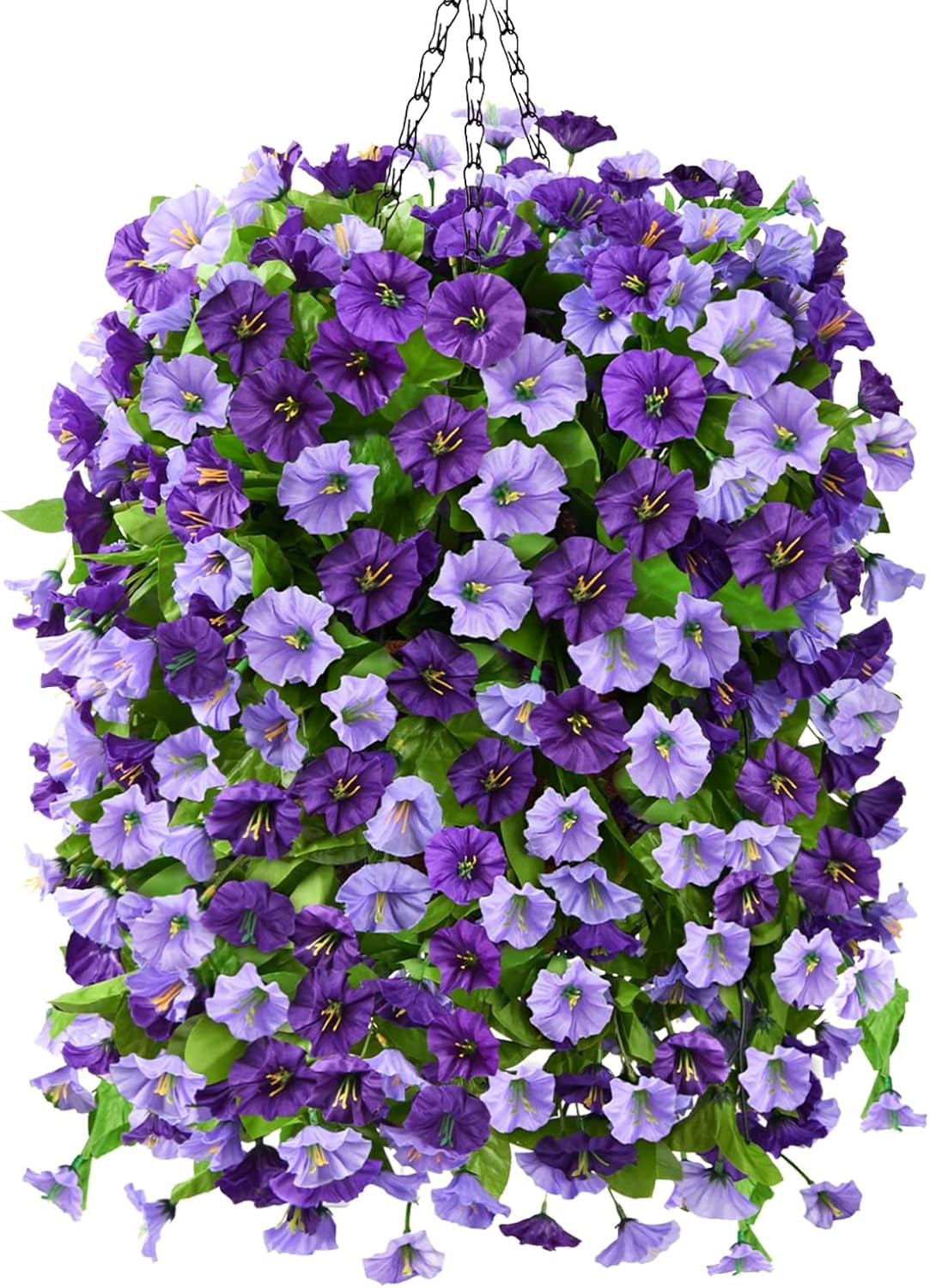 Artificial Fake Hanging Flowers Plants Baskets for Outdoor Spring Summer Decorations,Faux Morning Glory Silk Flower for Outside UV Resistant Patio Yard Home Porch Decor