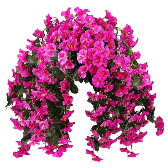 Artificial Fake Hanging Flowers Plants, Binkne Faux Bougainvillea, Faux Silk Uv Resistant Realistic Morning Glory Trailing Vines for Home Porch Patio Balcony