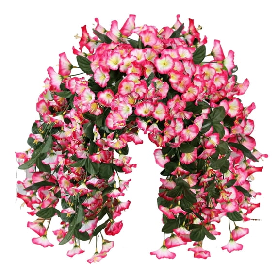 Artificial Fake Hanging Flowers Plants, Binkne Faux Bougainvillea, Faux Silk Uv Resistant Realistic Morning Glory Trailing Vines for Home Porch Patio Balcony