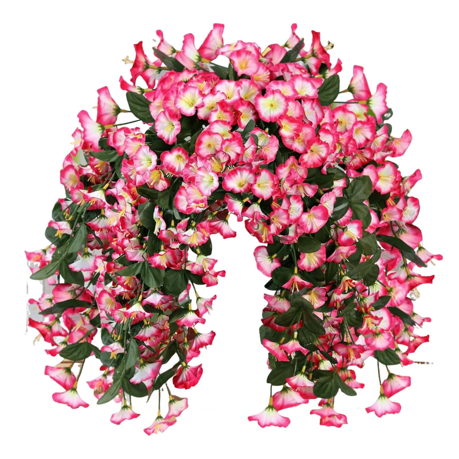 Artificial Fake Hanging Flowers Plants for Outdoor Outside Spring Summer Decoration 1PCS Faux Silk UV Resistant Realistic Morning Glory Trailing Vines for Home Porch Patio Balcony,Pink & White