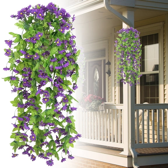 Artificial Fake Hanging Flowers Plants for Outdoor Spring Summer Decoration, 1PCS Faux Silk Violet Uv Resistant Look Real Trailing Vines for Outside Home Planter Porch Patio