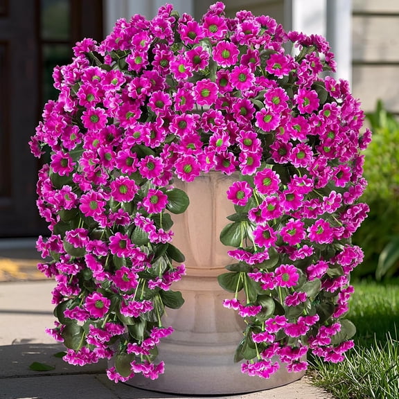 Artificial Fake Hanging Flowers Plants for Outdoor Summer Decoration,2 PCS Faux Silk Fuchsia Orchid Long Vines Stems Bouquet UV Resistant for Wall Home Porch Patio Outside(Violet)
