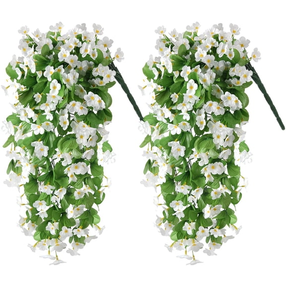 Artificial Fake Hanging Flowers Plants for Outdoor Spring Decoration,2PCS Faux Silk Violet UV Resistant