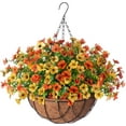 thumbnail image 1 of Artificial Fake Hanging Outdoor Flowers Plants with Basket, Faux Silk Camellia UV Resistant Look Real Floral Arrangement Planter for Outside Porch Patio Balcony Garden Home Decor, 1 of 6