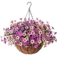 thumbnail image 1 of Artificial Fake Hanging Outdoor Outside Flowers Plants Basket for Summer Porch Decoration, Faux Silk UV Resistant Look Real Daisy in Planter for Patio Balcony Garden, 1 of 5