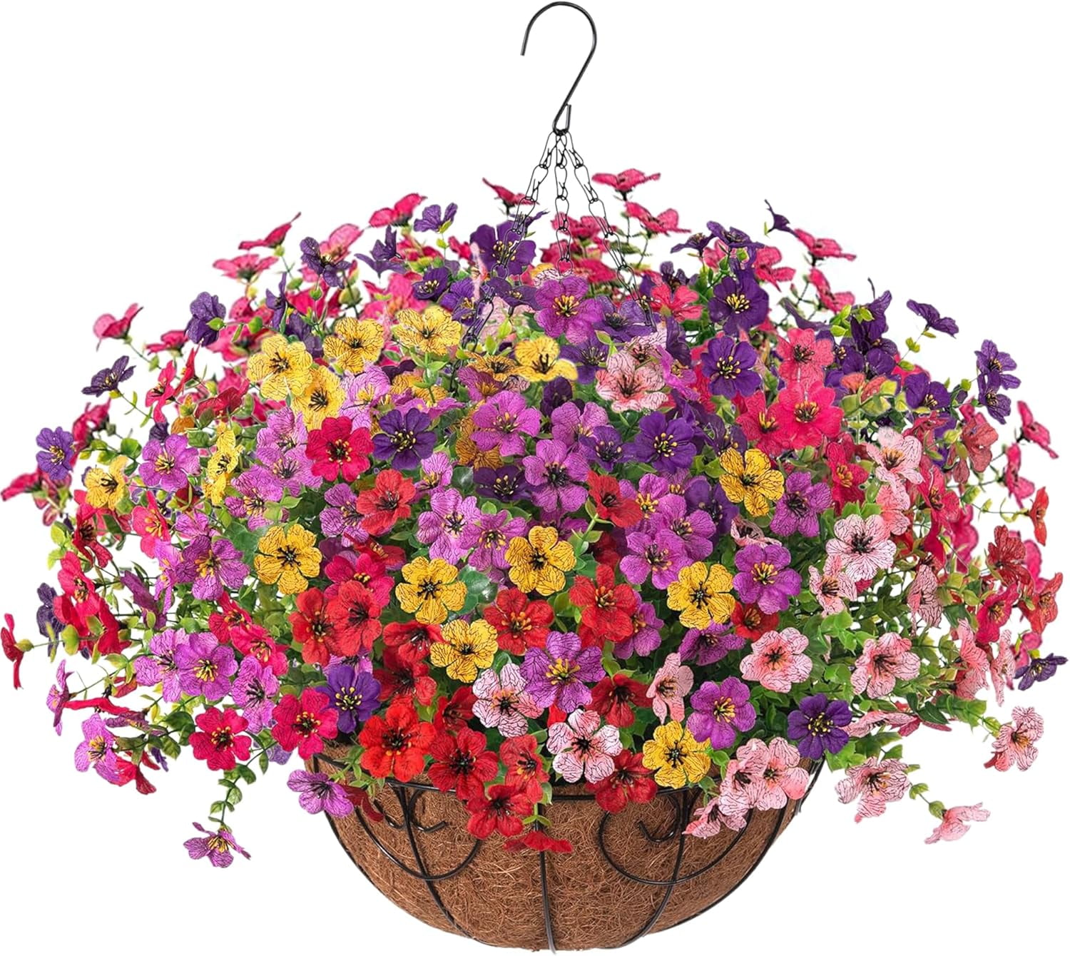 Artificial Fake Hanging Plants Flowers with Basket Outdoor Decor Faux ...
