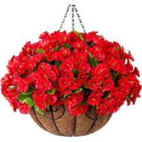 Artificial Fake Hanging Plants Flowers with Basket Outdoor Decor Faux Silk Dasiy Flower Arrangements in Pot Planter for Porch Home Indoor Patio Garden Yard Decoration