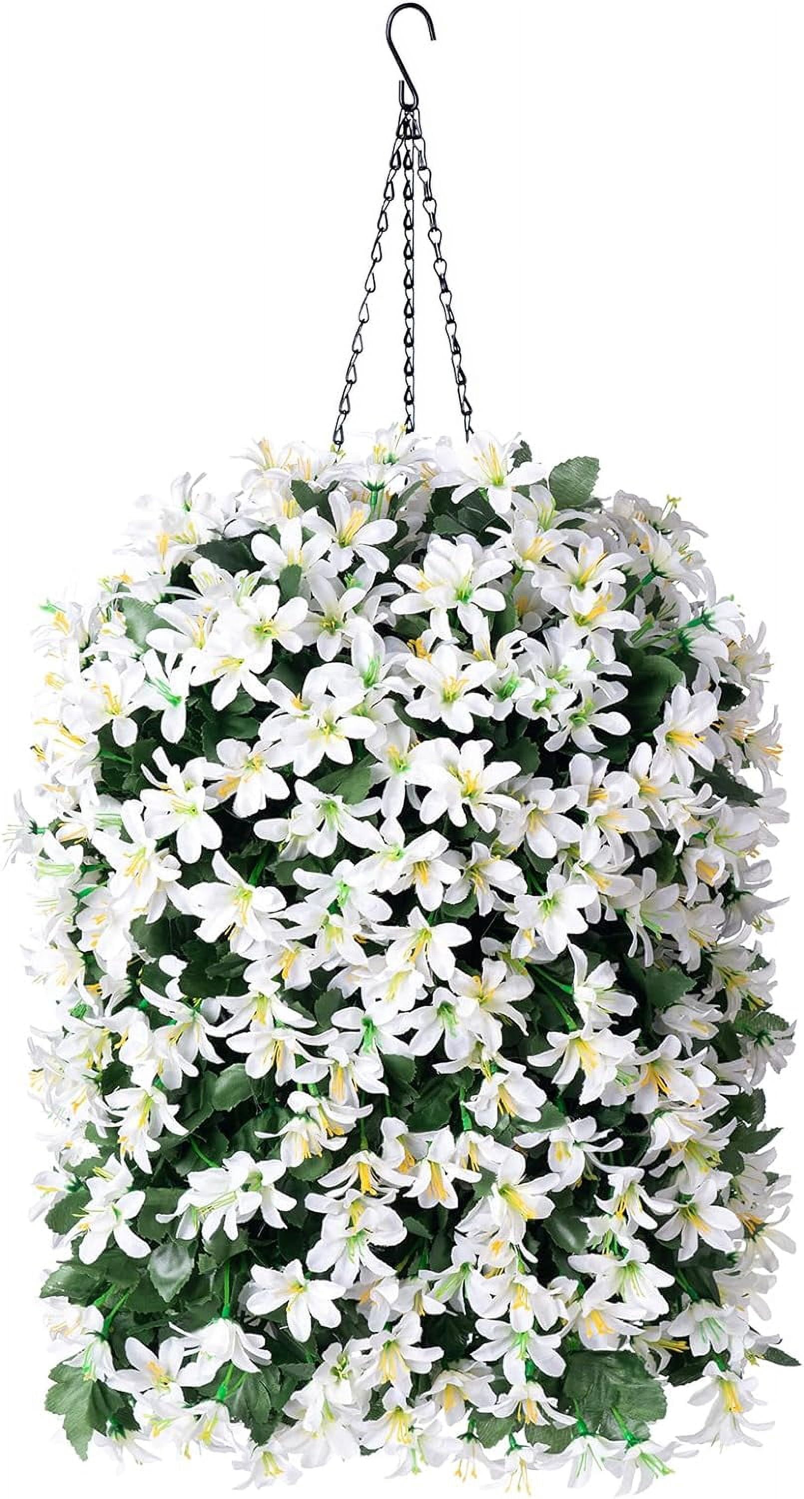 Artificial Fake Hanging Plants Flowers Basket for Outdoor Outside Decoration, Faux Silk Realistic UV Resistant Red Long Vines Planter for Porch Patio Balcony Yard Home Spring Summer
