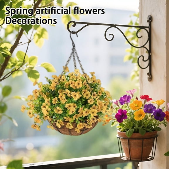 Artificial Fake Hanging Plants Flowers with Basket Outdoor Spring Decor, Faux Silk Pink Daisy in Pot Planter Realistic UV Resistant for Porch Home Indoor Patio Balcony Garden Yard