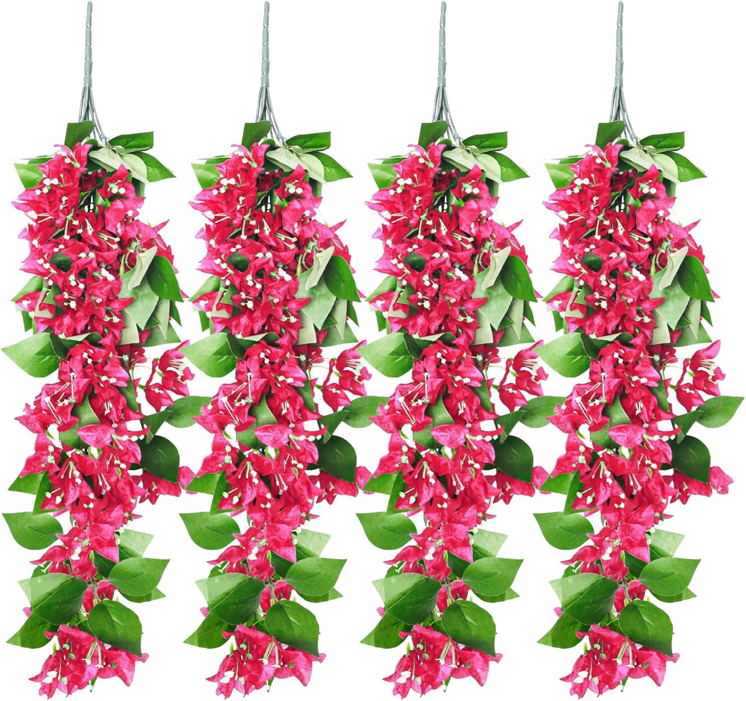 Artificial Bougainvillea Branches - 5 Pack 38.6 Inch Silk Flowers, Realistic Purple Rose Red Stems For Home Decor