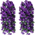 thumbnail image 1 of Artificial Fake Hanging Plants Flowers Vines for Outdoor, 2pcs Faux Silk Realistic Purple Morning Glory Long Stems UV Resistant for Spring Home Porch Patio Balcony Outside Party Decor, 1 of 5