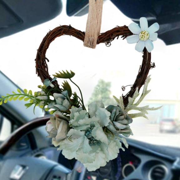 Artificial Fake , Heart Shaped Wreath 6 Inch Blue Bambusa Wall Hanging Wedding Door Back Cartouche